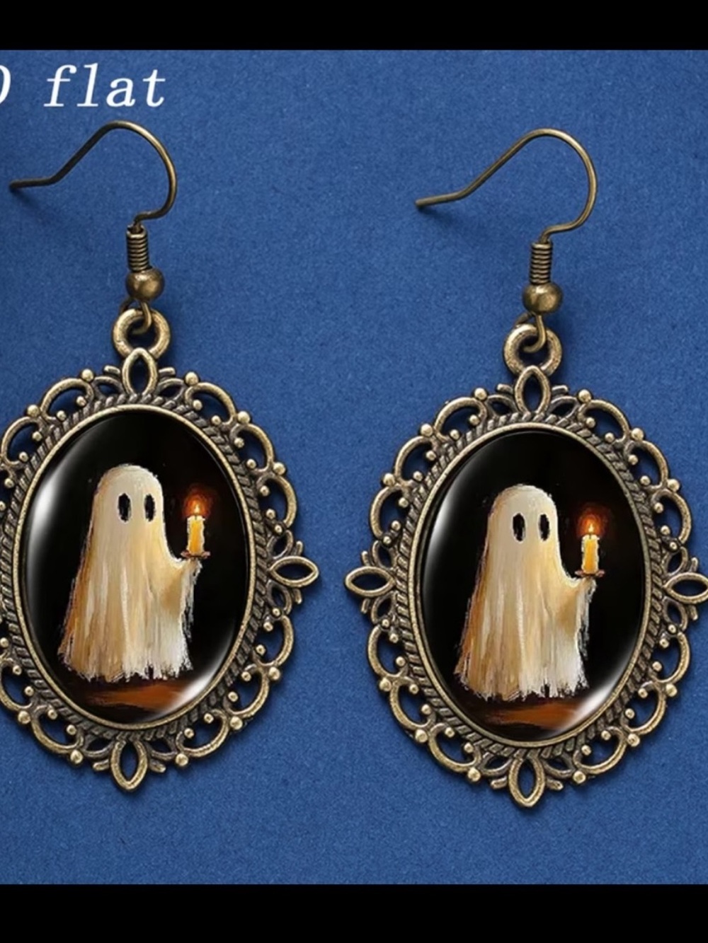 Antique Bronze Ghost Drop Earrings - White Ghost with Candle